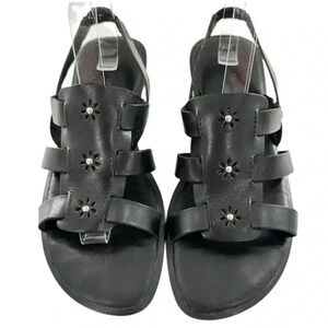 Montego bay club womens sandals size 10 42.5 black leather floral vintage 90s